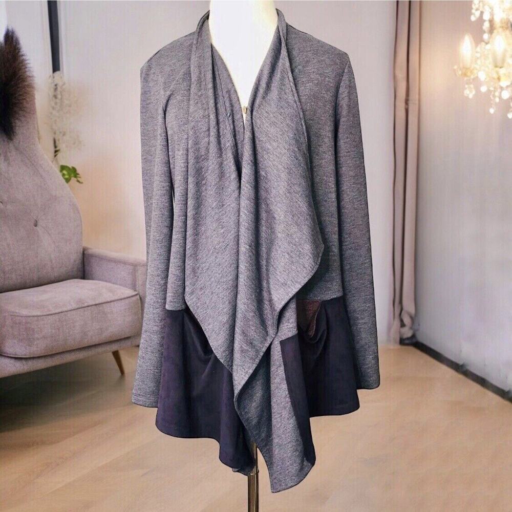LOGO Lori Goldstein Open Cardigan Purple Heathered Waterfall Lagenlook Kimono